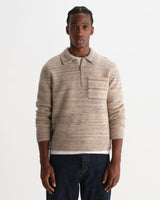 wax london men's Alpha - Natural And Grey Space Dye Zip Polo