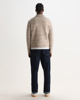 wax london men's Alpha - Natural And Grey Space Dye Zip Polo