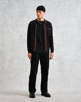 wax london men's Amble - Black Milano-Knit Long Sleeve Polo