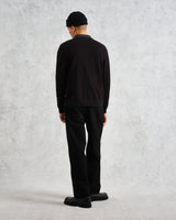 wax london men's Amble - Black Milano-Knit Long Sleeve Polo
