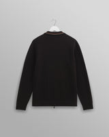 wax london men's Amble - Black Milano-Knit Long Sleeve Polo