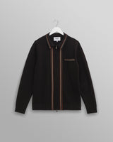 wax london men's Amble - Black Milano-Knit Long Sleeve Polo