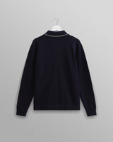 wax london men's Amble - Navy Milano-Knit Long Sleeve Polo