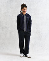 wax london men's Amble - Navy Milano-Knit Long Sleeve Polo