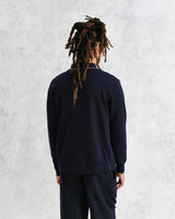 wax london men's Amble - Navy Milano-Knit Long Sleeve Polo