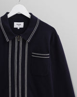 wax london men's Amble - Navy Milano-Knit Long Sleeve Polo