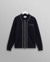 wax london men's Amble - Navy Milano-Knit Long Sleeve Polo