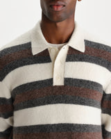 wax london men's Ashford - Ecru And Brown Long Sleeve Stripe Polo Jumper