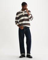 wax london men's Ashford - Ecru And Brown Long Sleeve Stripe Polo Jumper