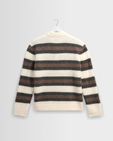 wax london men's Ashford - Ecru And Brown Long Sleeve Stripe Polo Jumper