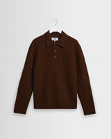 wax london men's ASHFORD L/S POLO FLUFFY WOOL BLEND BROWN