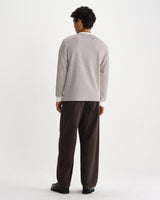 wax london men's Aspen - Ecru And Brown Waffle Stripe Long-Sleeve T-Shirt