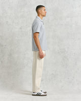 wax london men's Atwood - Blue Textured Organic Cotton Polo Shirt