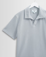 wax london men's Atwood - Blue Textured Organic Cotton Polo Shirt