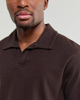 wax london men's Atwood - Dark Brown Textured Organic Cotton Polo Shirt