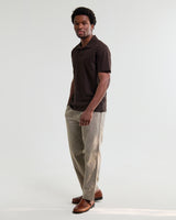 wax london men's Atwood - Dark Brown Textured Organic Cotton Polo Shirt