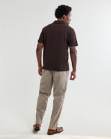 wax london men's Atwood - Dark Brown Textured Organic Cotton Polo Shirt