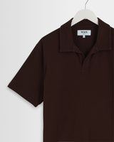 wax london men's Atwood - Dark Brown Textured Organic Cotton Polo Shirt