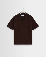 wax london men's Atwood - Dark Brown Textured Organic Cotton Polo Shirt