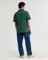 wax london men's Atwood - Dark Green Textured Organic Cotton Polo Shirt