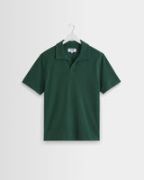 wax london men's Atwood - Dark Green Textured Organic Cotton Polo Shirt