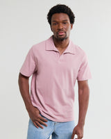 wax london men's Atwood - Dusty Pink Textured Organic Cotton Polo Shirt