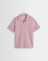 wax london men's Atwood - Dusty Pink Textured Organic Cotton Polo Shirt