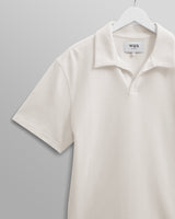 wax london men's Atwood - Ecru Textured Organic Cotton Polo Shirt