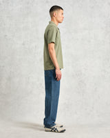 wax london men's Atwood - Green Textured Organic Cotton Polo Shirt