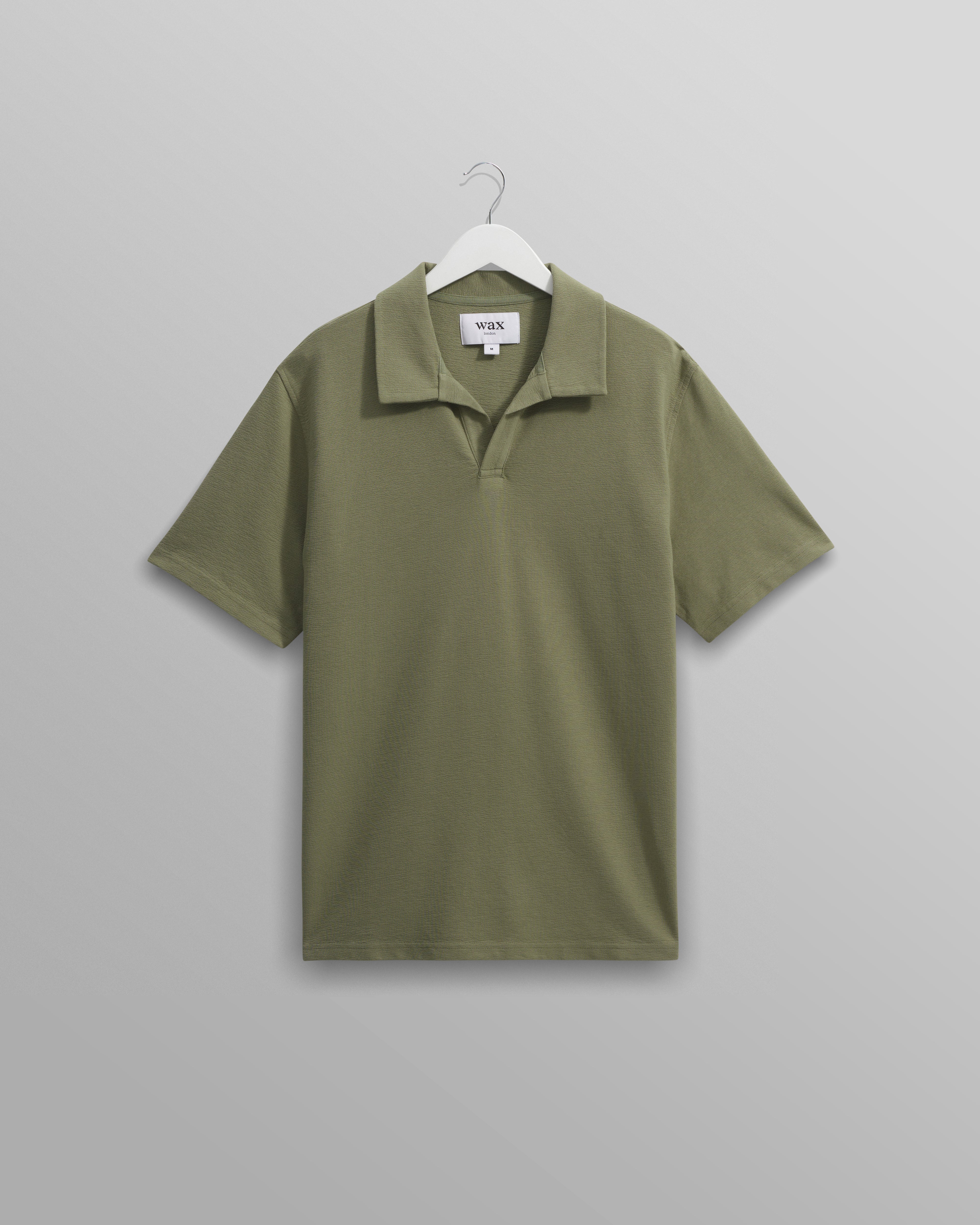 wax london men's Atwood - Green Textured Organic Cotton Polo Shirt