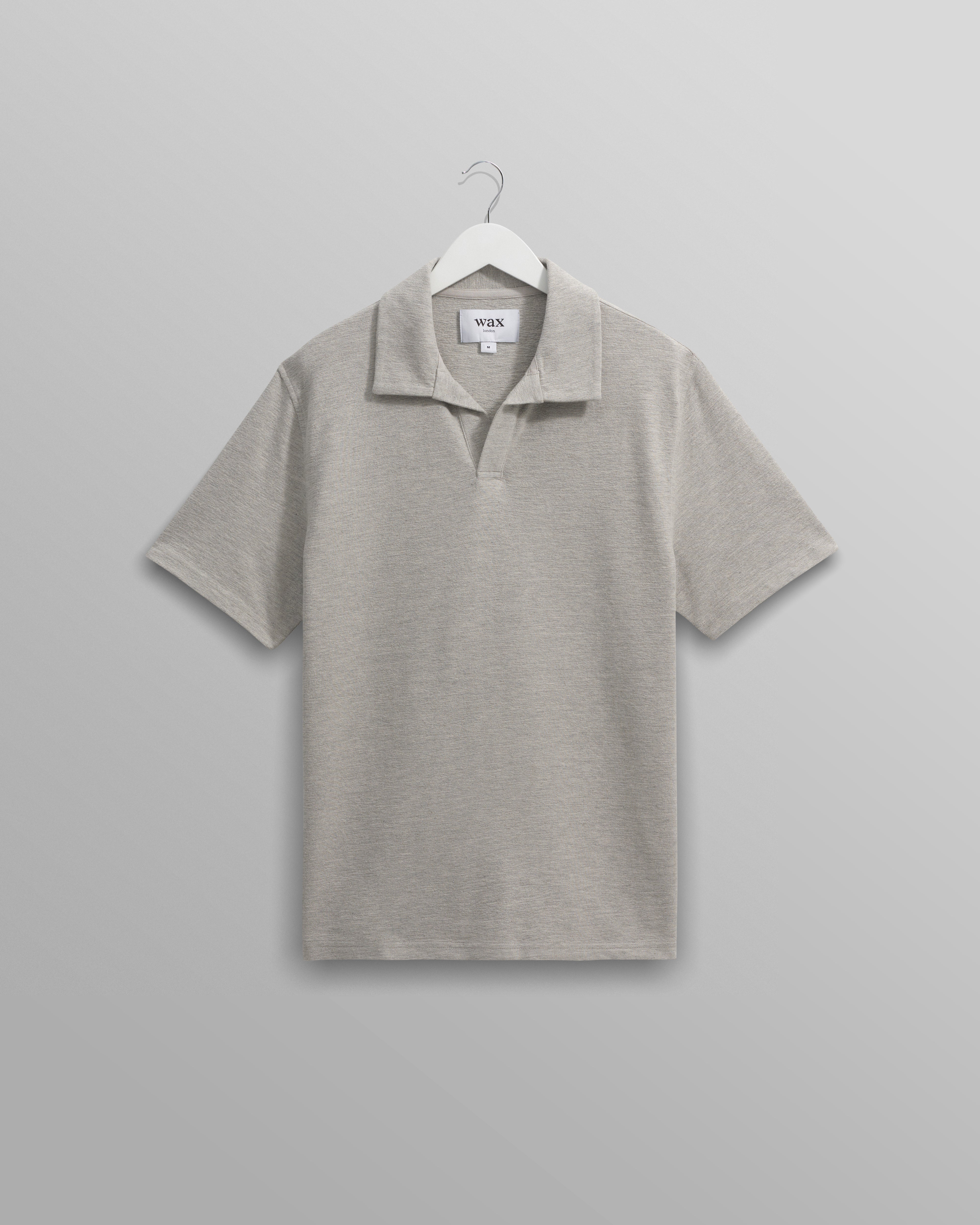 wax london men's Atwood - Grey Marl Textured Organic Cotton Polo Shirt