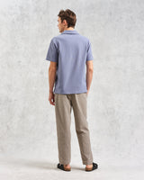 wax london men's Atwood - Mid Blue Textured Organic Cotton Polo Shirt