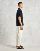 wax london men's Atwood - Navy Textured Organic Cotton Polo Shirt