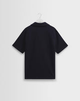 wax london men's Atwood - Navy Textured Organic Cotton Polo Shirt
