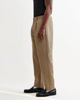 wax london men's Aubyn - Beige Cotton Tencel Twill Loose Fit Trousers