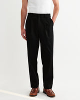 wax london men's Aubyn - Black Cotton Tencel Twill Loose Fit Trousers