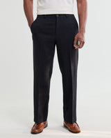 wax london men's Bayham - Black Linen-Cotton Relaxed Fit Trousers