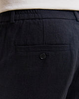 wax london men's Bayham - Black Linen-Cotton Relaxed Fit Trousers