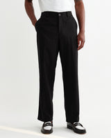 wax london men's Bayham - Black Linen-Cotton Relaxed Fit Trousers
