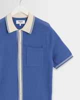 wax london men's Belle - Blue Tipped Pointelle Polo Shirt