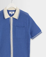 wax london men's Belle - Blue Tipped Pointelle Polo Shirt