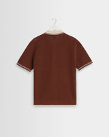 wax london men's Belle - Dark Brown Tipped Pointelle Polo Shirt