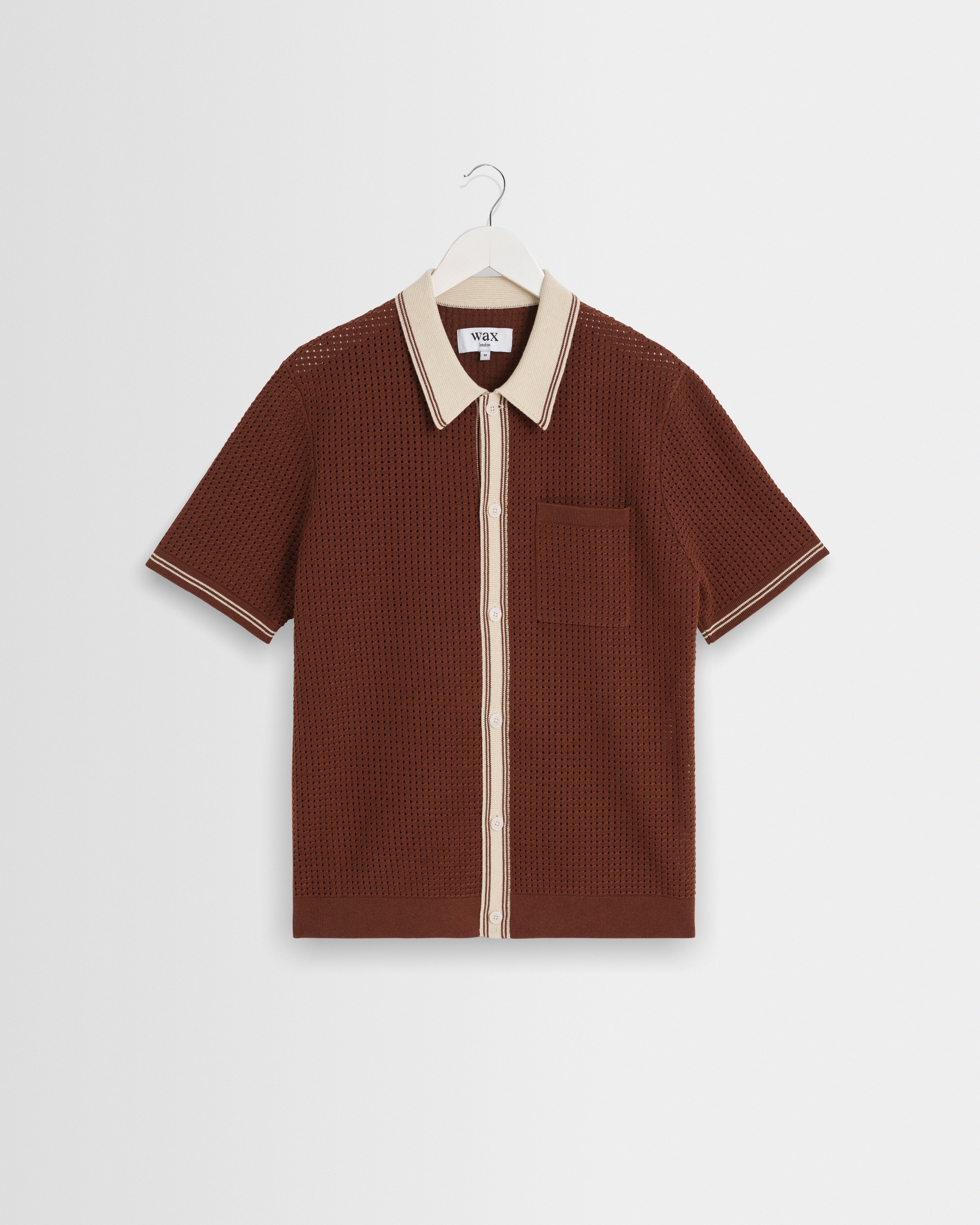 Men's Dark Brown Tipped Pointelle Polo Shirt | Wax London