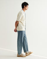 wax london men's Belle - Ecru Blue Tipped Pointelle Polo Shirt