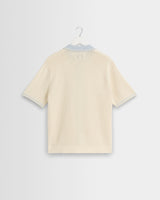 wax london men's Belle - Ecru Blue Tipped Pointelle Polo Shirt