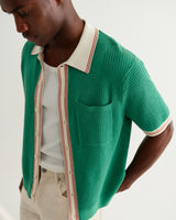 wax london men's Belle - Green Tipped Pointelle Polo Shirt