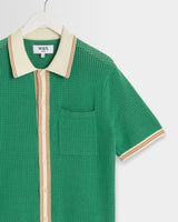 wax london men's Belle - Green Tipped Pointelle Polo Shirt