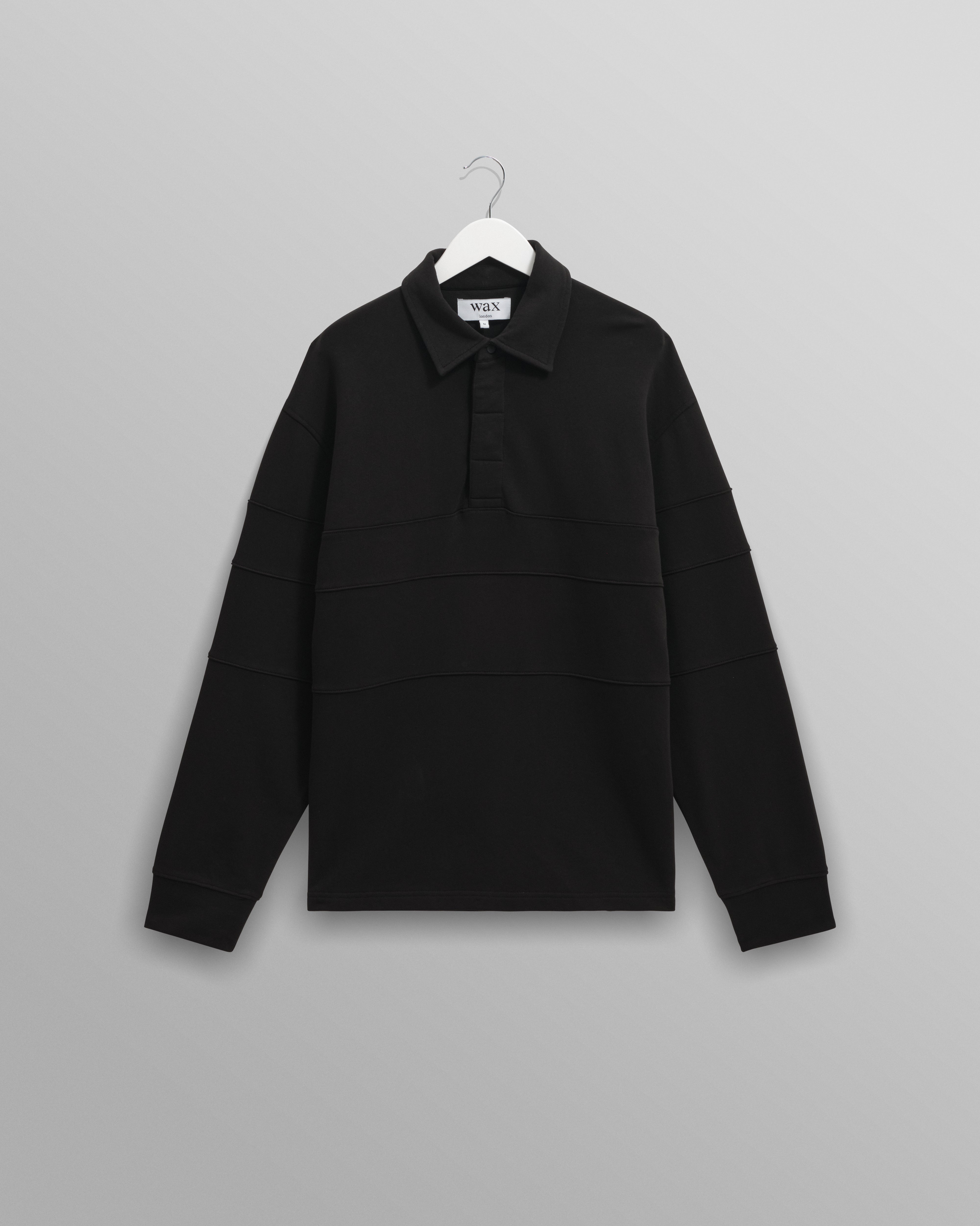 wax london men's Blen - Black Organic Cotton Rugby Shirt