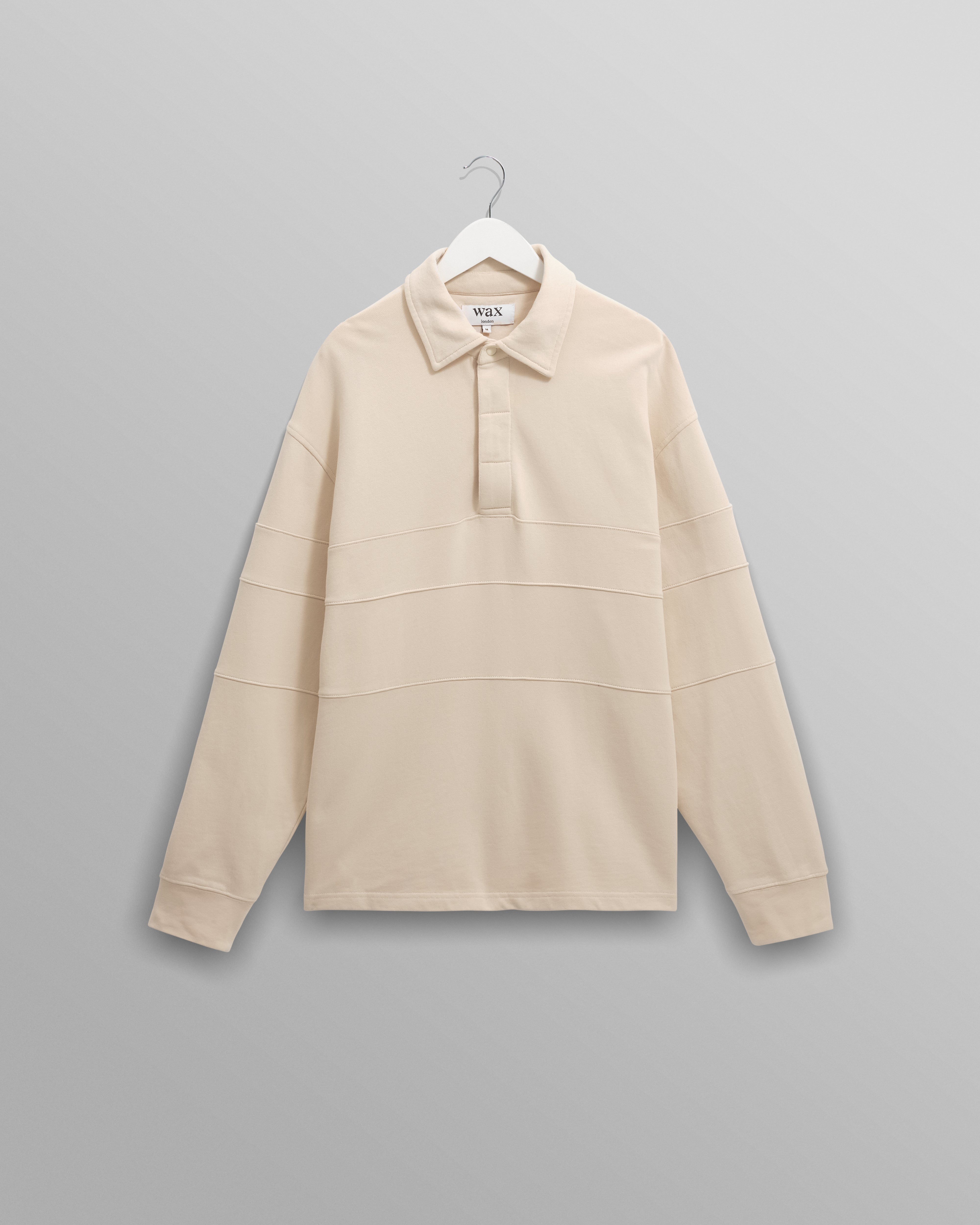 wax london men's Blen - Ecru Organic Cotton Rugby Shirt