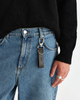 wax london men's Boston - Dark Brown Retro Grain Leather Keyring